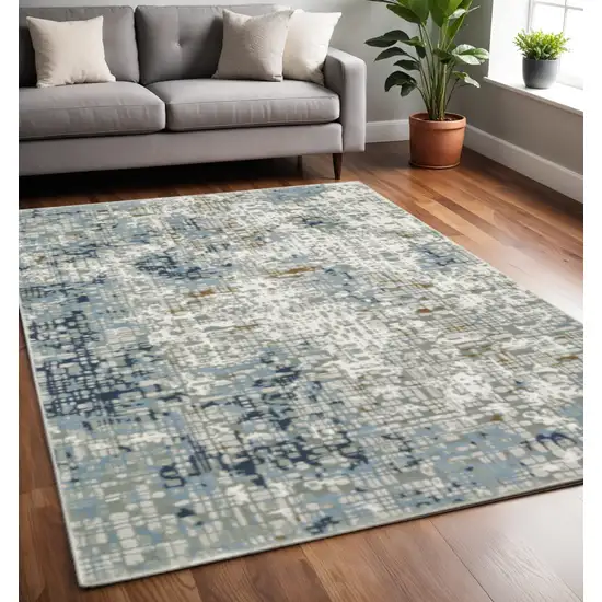 Blue Ivory Grey Brown Beige And Light Blue Abstract Power Loom Stain Resistant Area Rug Photo 1