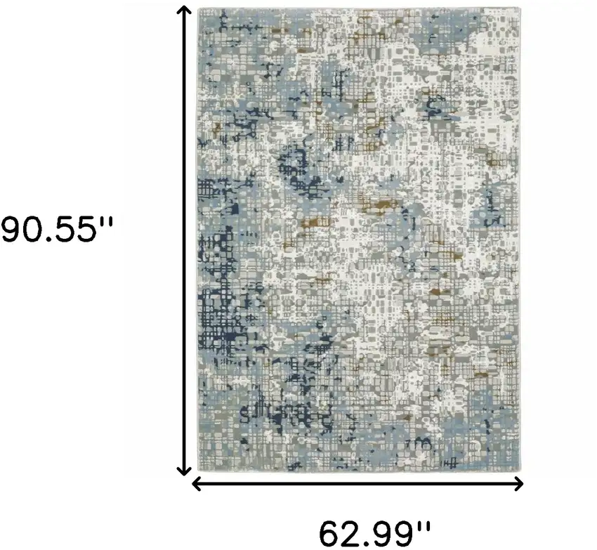 Blue Ivory Grey Brown Beige And Light Blue Abstract Power Loom Stain Resistant Area Rug Photo 9