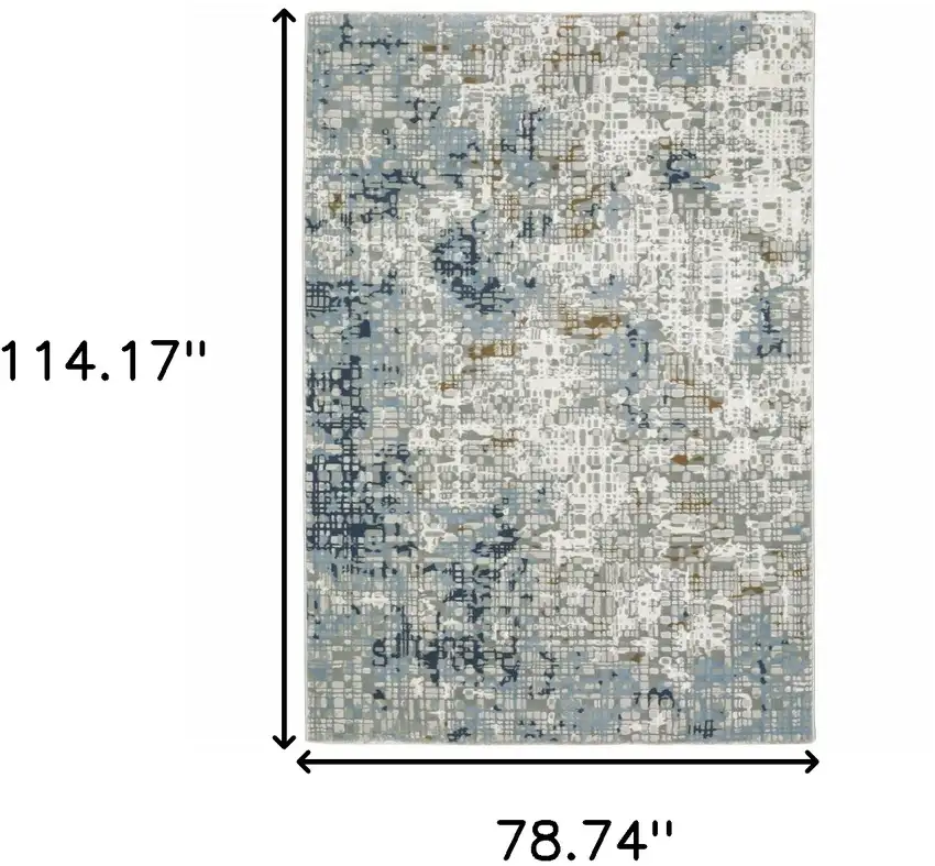 Blue Ivory Grey Brown Beige And Light Blue Abstract Power Loom Stain Resistant Area Rug Photo 9