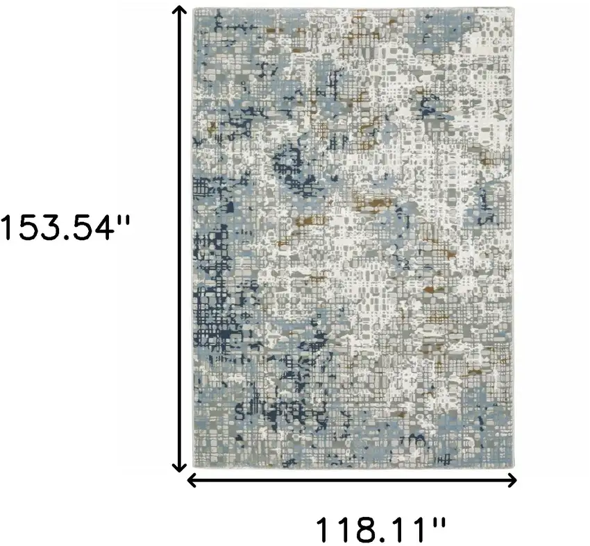 Blue Ivory Grey Brown Beige And Light Blue Abstract Power Loom Stain Resistant Area Rug Photo 9