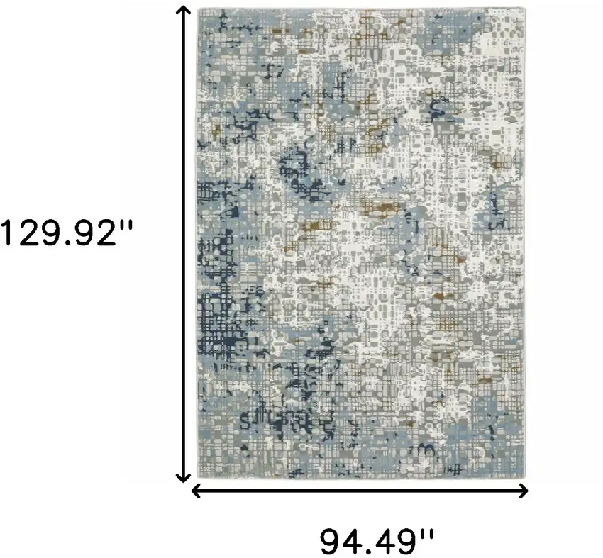 Blue Ivory Grey Brown Beige And Light Blue Abstract Power Loom Stain Resistant Area Rug Photo 8