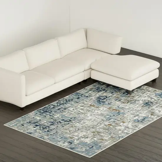 Blue Ivory Grey Brown Beige And Light Blue Abstract Power Loom Stain Resistant Area Rug Photo 1