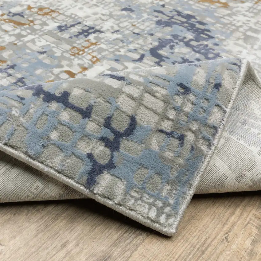 Blue Ivory Grey Brown Beige And Light Blue Abstract Power Loom Stain Resistant Area Rug Photo 7