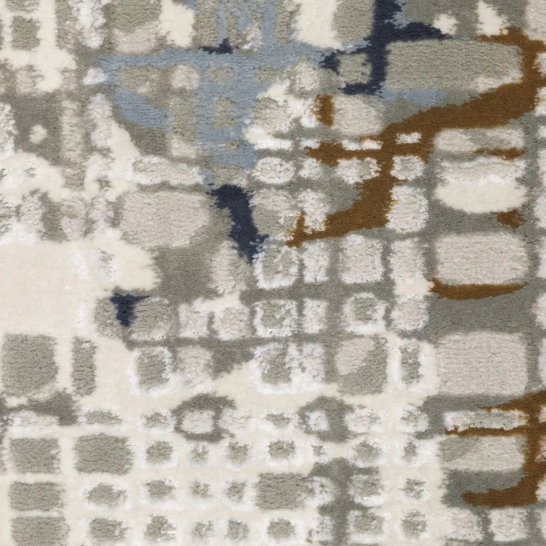 Blue Ivory Grey Brown Beige And Light Blue Abstract Power Loom Stain Resistant Runner Rug Photo 2