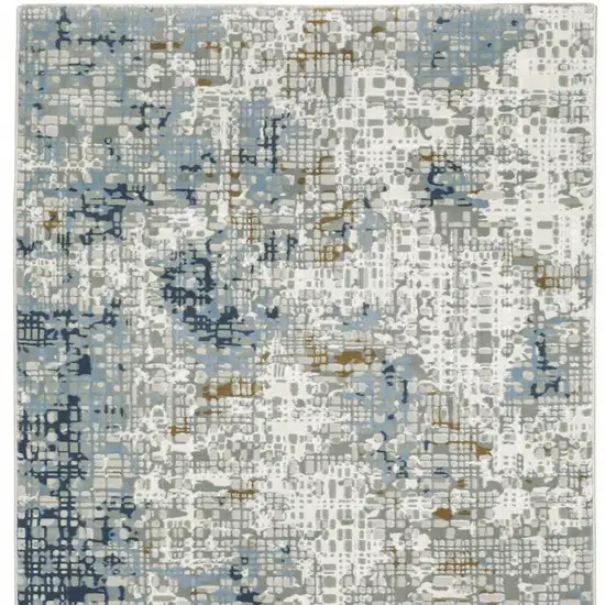 2' X 8' Blue Ivory Grey Brown Beige And Light Blue Abstract Power Loom Stain Resistant Runner Rug Photo 5