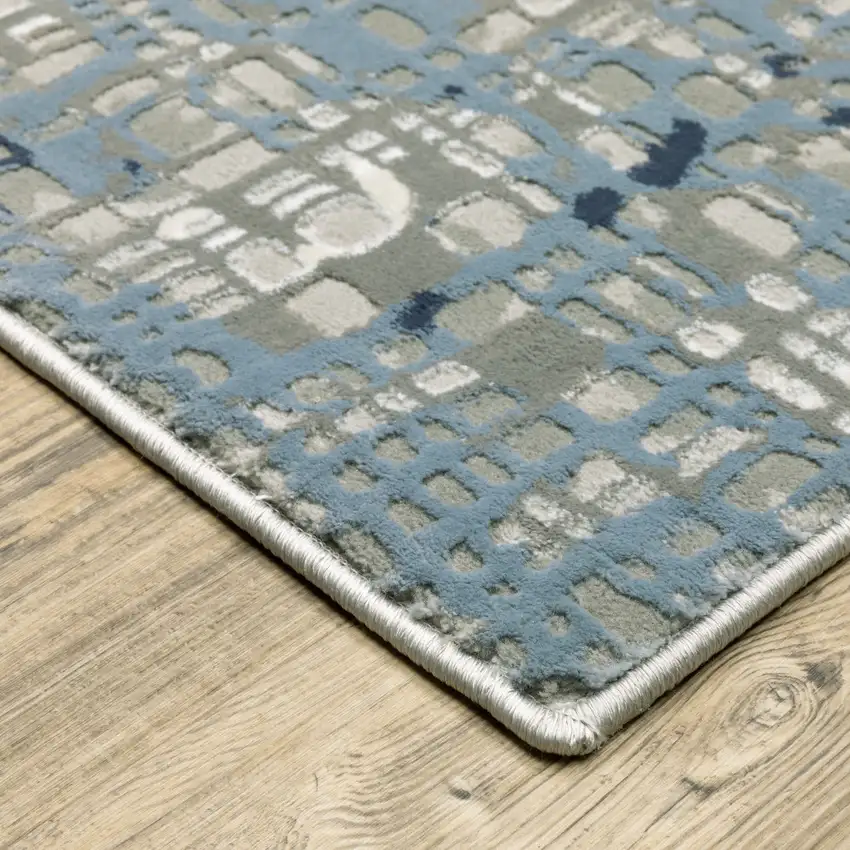 2' X 8' Blue Ivory Grey Brown Beige And Light Blue Abstract Power Loom Stain Resistant Runner Rug Photo 7