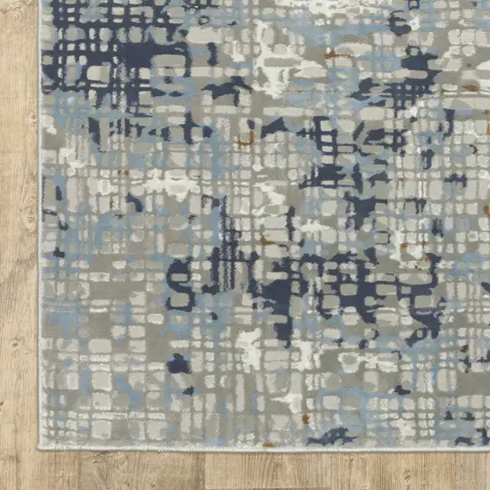 2' X 8' Blue Ivory Grey Brown Beige And Light Blue Abstract Power Loom Stain Resistant Runner Rug Photo 6