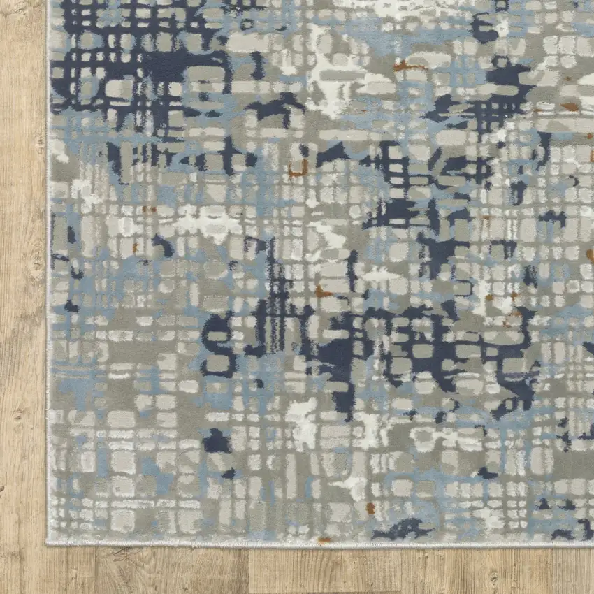 2' X 8' Blue Ivory Grey Brown Beige And Light Blue Abstract Power Loom Stain Resistant Runner Rug Photo 6