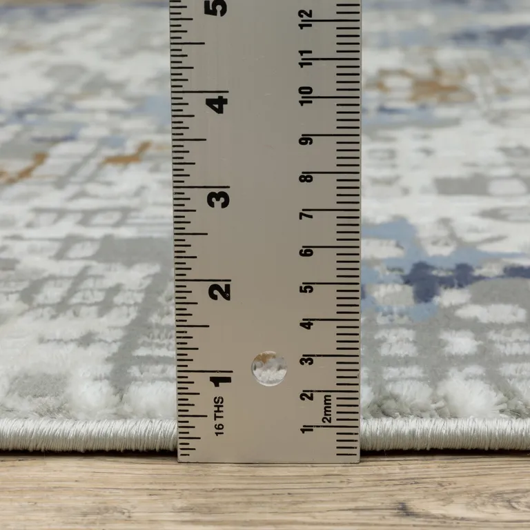 Blue Ivory Grey Brown Beige And Light Blue Abstract Power Loom Stain Resistant Runner Rug Photo 5