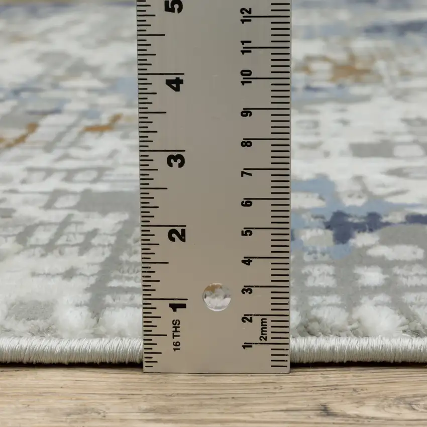 Blue Ivory Grey Brown Beige And Light Blue Abstract Power Loom Stain Resistant Runner Rug Photo 7
