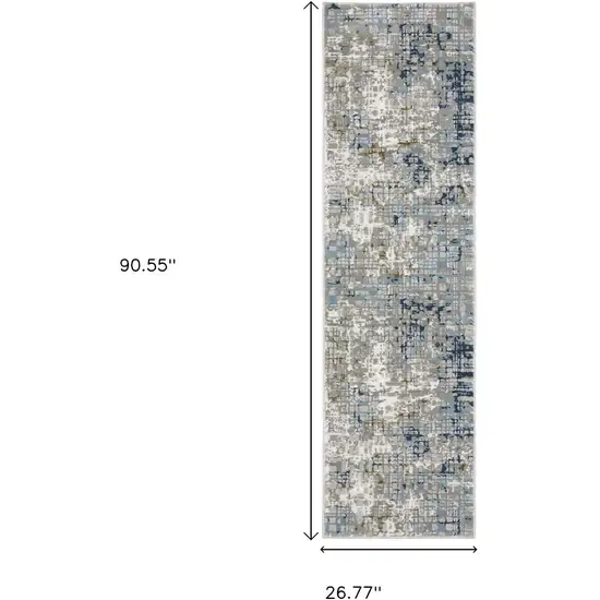 2' X 8' Blue Ivory Grey Brown Beige And Light Blue Abstract Power Loom Stain Resistant Runner Rug Photo 3