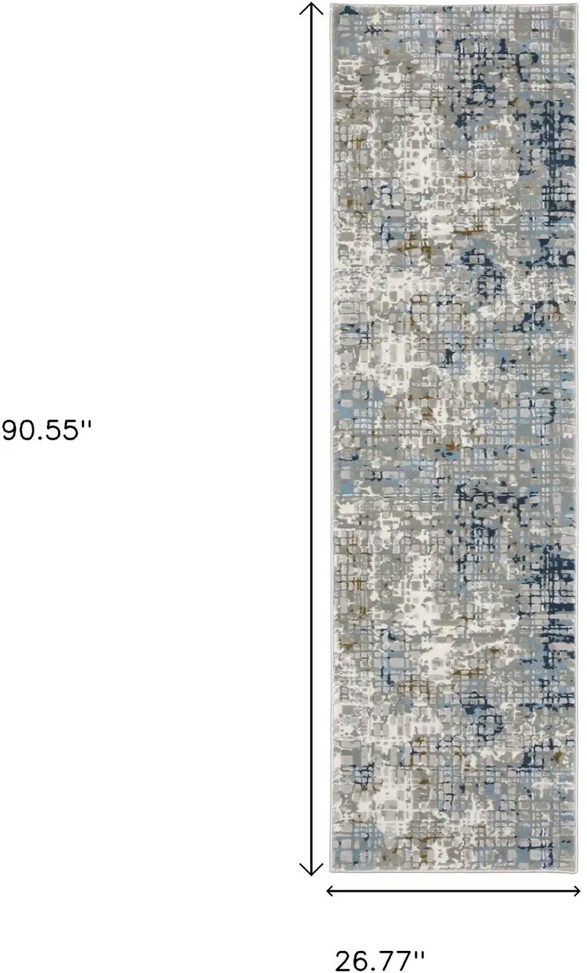 2' X 8' Blue Ivory Grey Brown Beige And Light Blue Abstract Power Loom Stain Resistant Runner Rug Photo 3