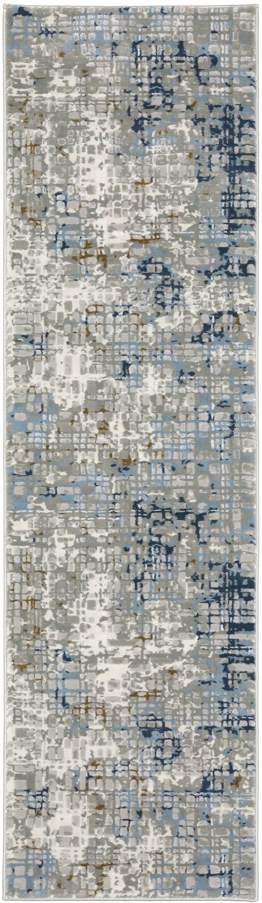 2' X 8' Blue Ivory Grey Brown Beige And Light Blue Abstract Power Loom Stain Resistant Runner Rug Photo 2
