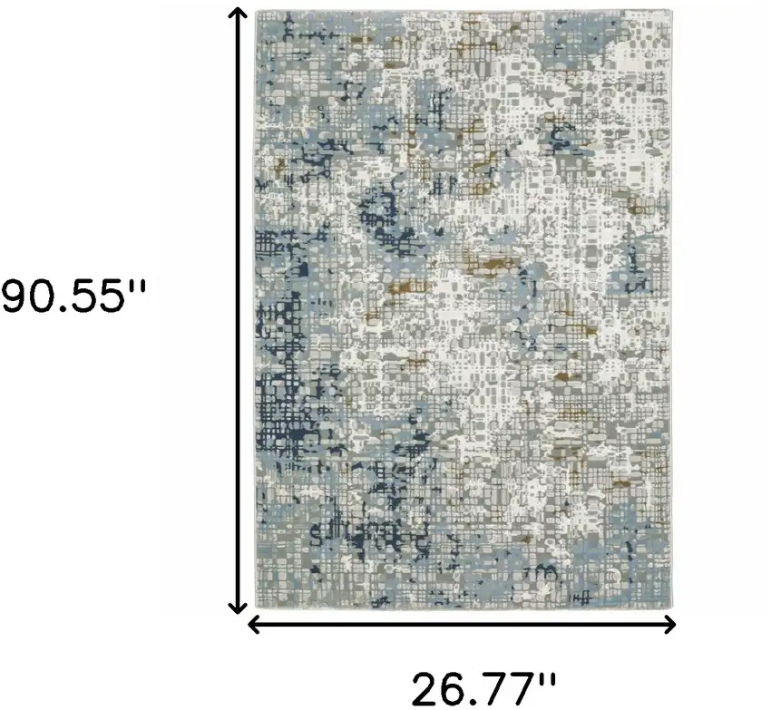 Blue Ivory Grey Brown Beige And Light Blue Abstract Power Loom Stain Resistant Runner Rug Photo 9