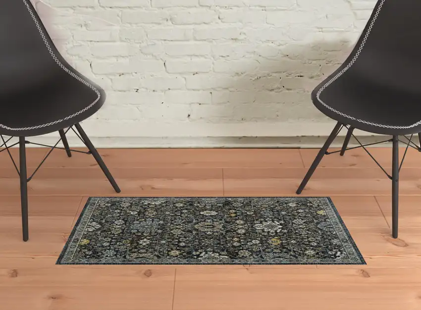 Blue Ivory Grey Gold Green And Brown Oriental Power Loom Stain Resistant Area Rug With Fringe Photo 3