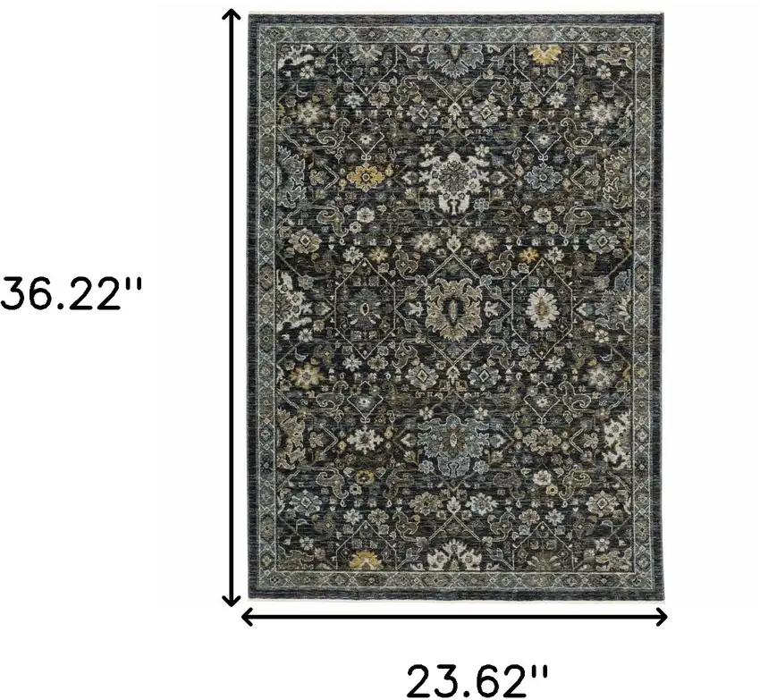 Blue Ivory Grey Gold Green And Brown Oriental Power Loom Stain Resistant Area Rug With Fringe Photo 10