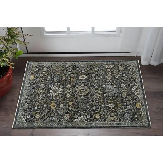 Blue Ivory Grey Gold Green And Brown Oriental Power Loom Stain Resistant Area Rug With Fringe Photo 1
