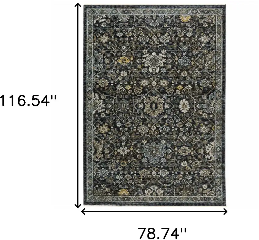 Blue Ivory Grey Gold Green And Brown Oriental Power Loom Stain Resistant Area Rug With Fringe Photo 10