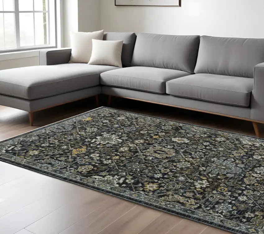 Blue and Ivory Oriental Power Loom Area Rug With Fringe Photo 1
