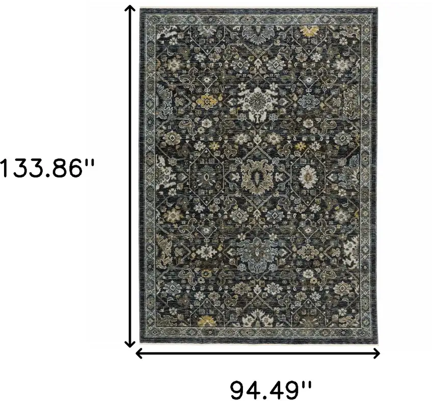 Blue Ivory Grey Gold Green And Brown Oriental Power Loom Stain Resistant Area Rug With Fringe Photo 10