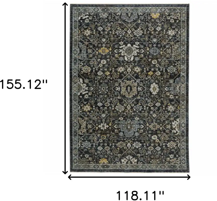 Blue Ivory Grey Gold Green And Brown Oriental Power Loom Stain Resistant Area Rug With Fringe Photo 10