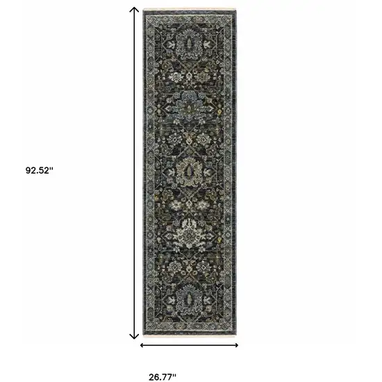 8' Blue and Ivory Oriental Power Loom Runner Rug Photo 3