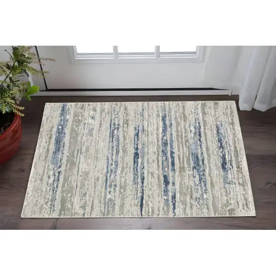 Blue Ivory Grey Light Blue And Brown Abstract Power Loom Stain Resistant Area Rug Photo 1