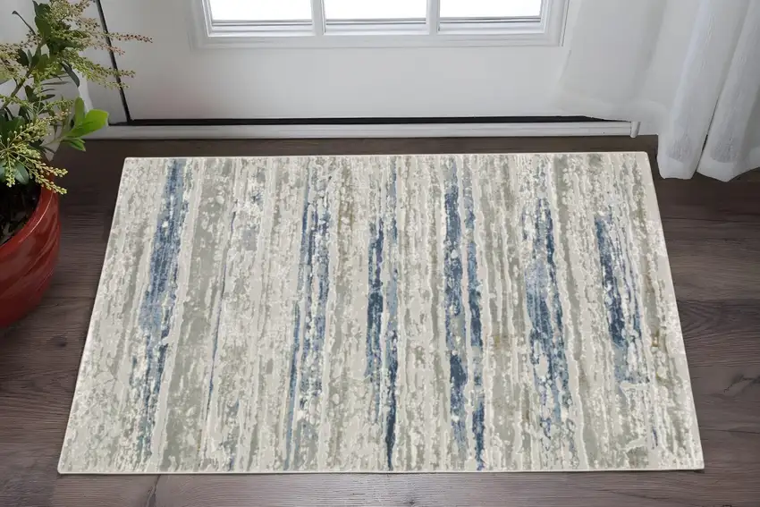 Blue Ivory Grey Light Blue And Brown Abstract Power Loom Stain Resistant Area Rug Photo 1