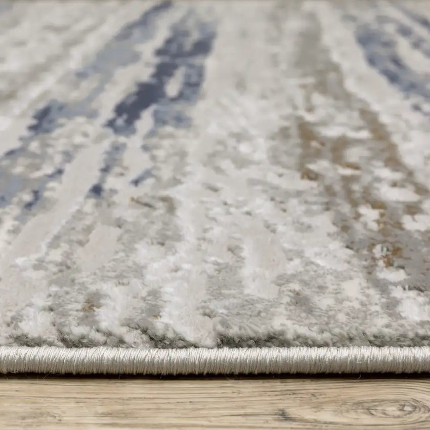 Blue Ivory Grey Light Blue And Brown Abstract Power Loom Stain Resistant Area Rug Photo 9
