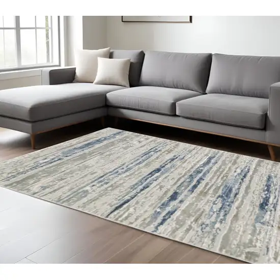 Blue Ivory Grey Light Blue And Brown Abstract Power Loom Stain Resistant Area Rug Photo 1