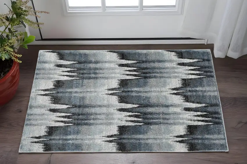 Ivory Blue And Gray Abstract Area Rug Photo 1