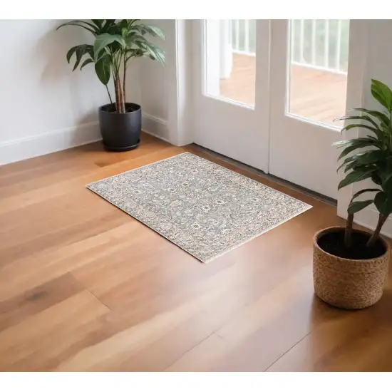Blue Ivory Machine Woven Floral Oriental Indoor Area Rug Photo 1