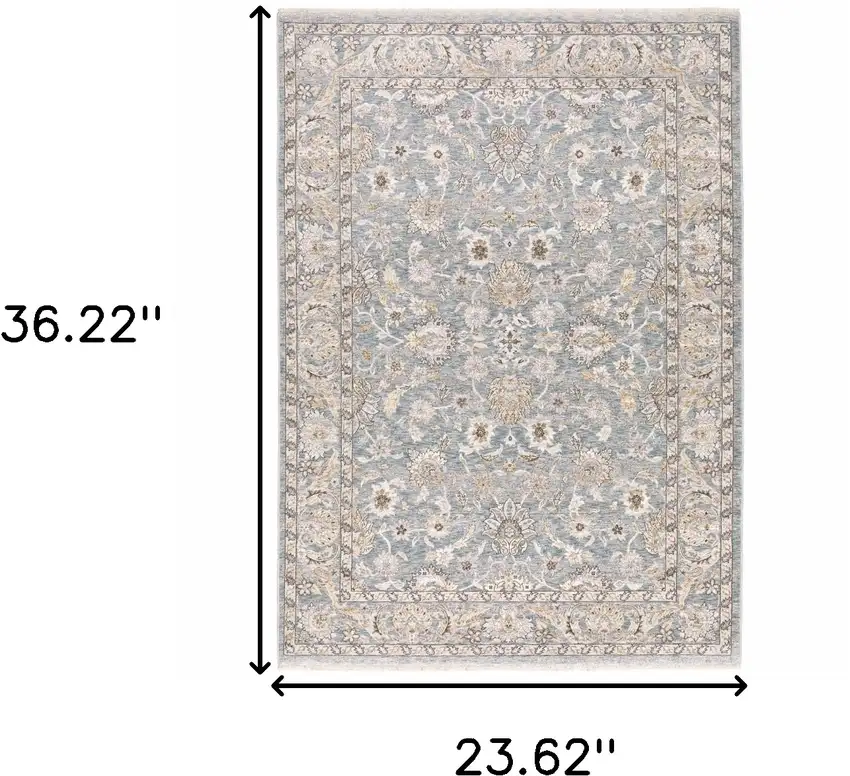 Blue Ivory Machine Woven Floral Oriental Indoor Area Rug Photo 3