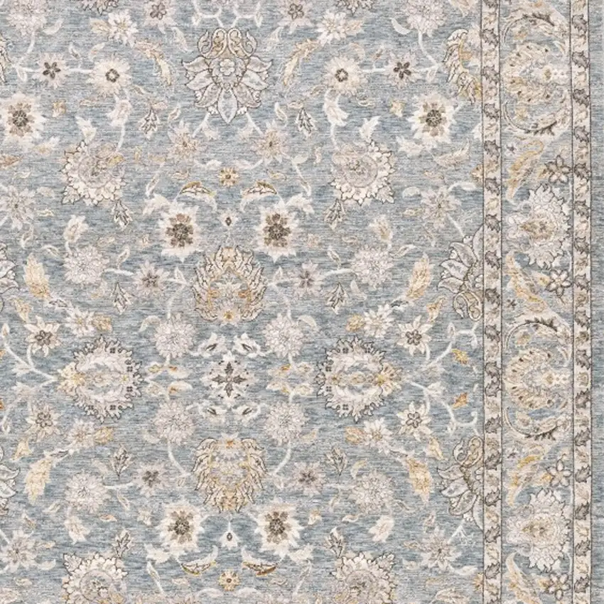 Blue Ivory Machine Woven Floral Oriental Indoor Area Rug Photo 7