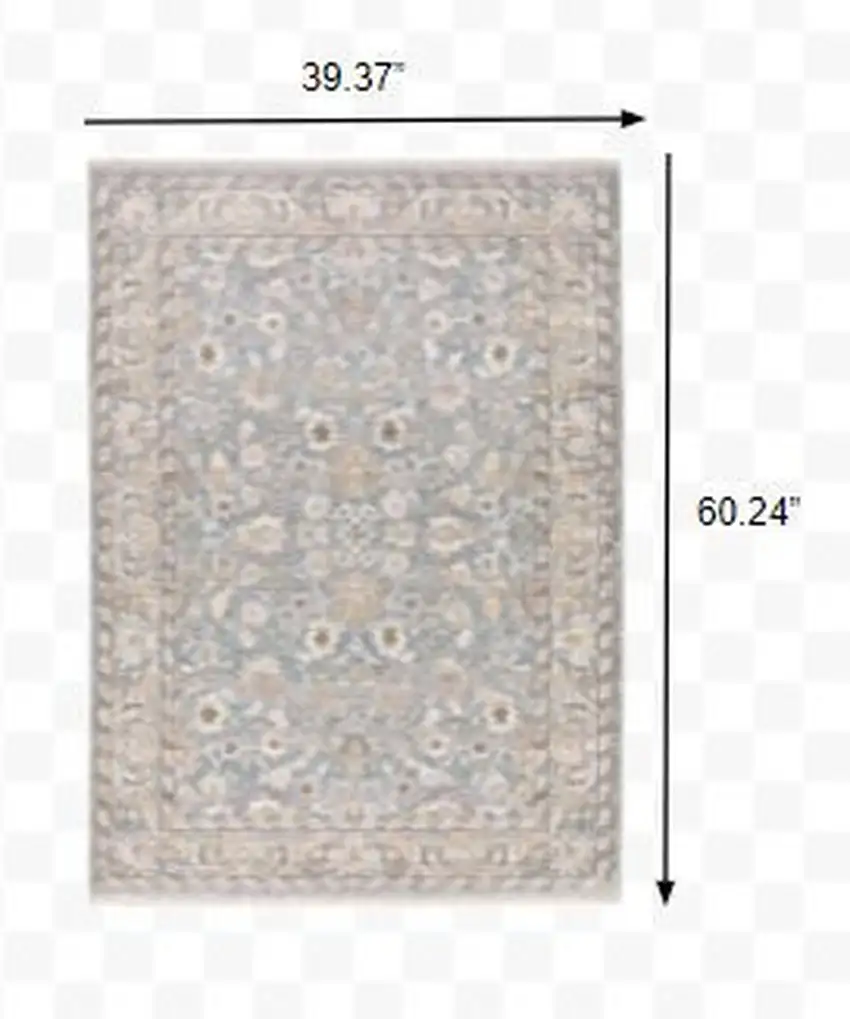 Blue Ivory Machine Woven Floral Oriental Indoor Area Rug Photo 3