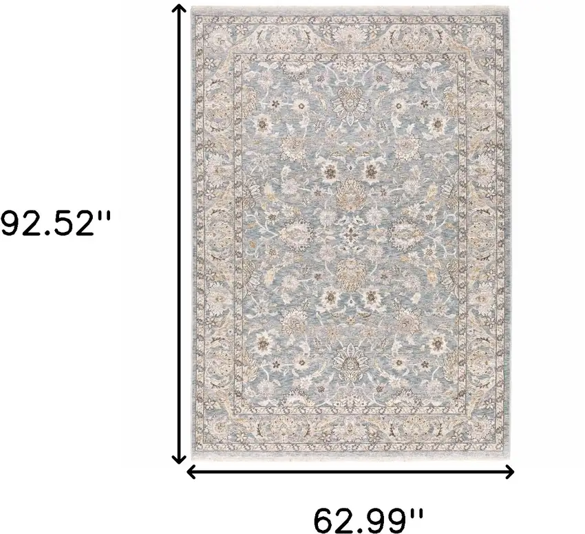 Blue Ivory Machine Woven Floral Oriental Indoor Area Rug Photo 5