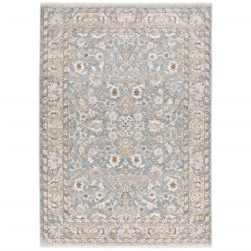 Blue Ivory Machine Woven Floral Oriental Indoor Area Rug Photo 3
