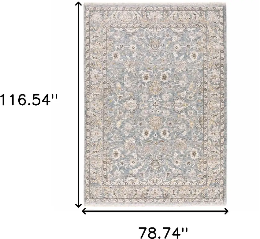 Blue Ivory Machine Woven Floral Oriental Indoor Area Rug Photo 5