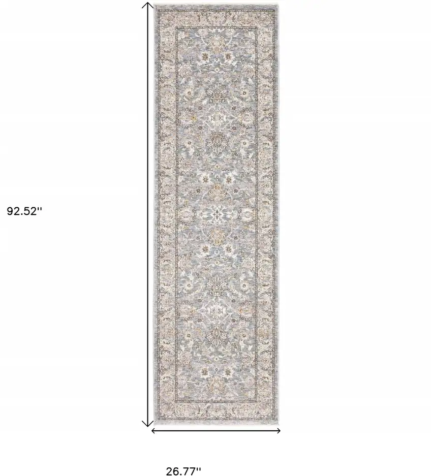 8' Blue Ivory Machine Woven Floral Oriental Indoor Runner Photo 8