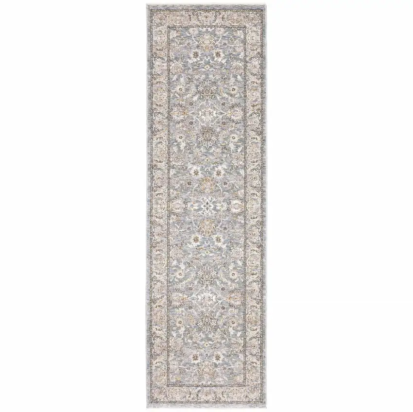 Blue Ivory Machine Woven Floral Oriental Indoor Runner Photo 1