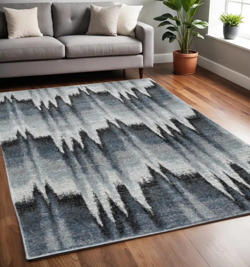 Ivory Blue And Gray Abstract Area Rug Photo 1
