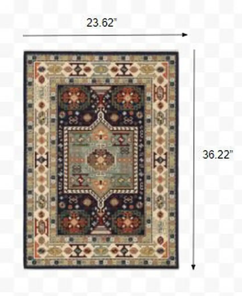 Blue Ivory Machine Woven Medallion Indoor Area Rug Photo 2