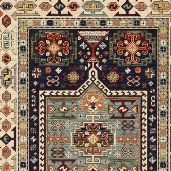 Blue Ivory Machine Woven Medallion Indoor Area Rug Photo 4