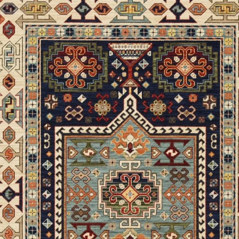 Blue Ivory Machine Woven Medallion Indoor Area Rug Photo 3