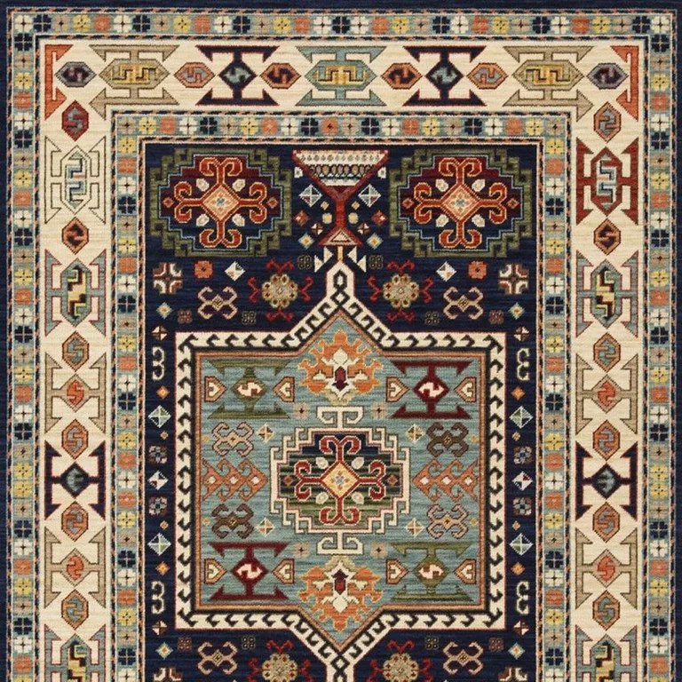 Blue Ivory Machine Woven Medallion Indoor Area Rug Photo 3
