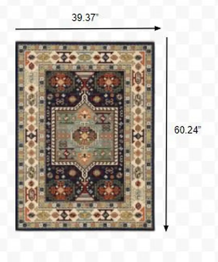 Blue Ivory Machine Woven Medallion Indoor Area Rug Photo 2