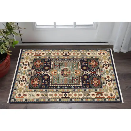 Blue And Ivory Medallion Area Rug Photo 2