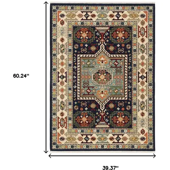 Blue And Ivory Medallion Area Rug Photo 8