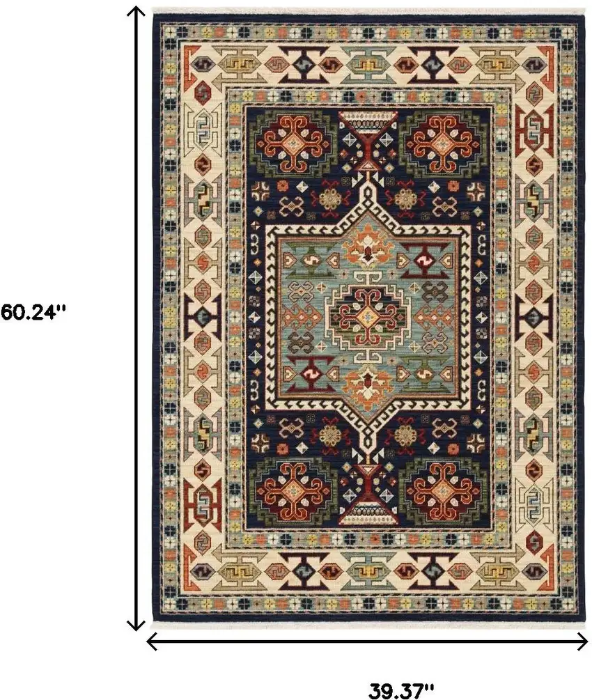 Blue And Ivory Medallion Area Rug Photo 8