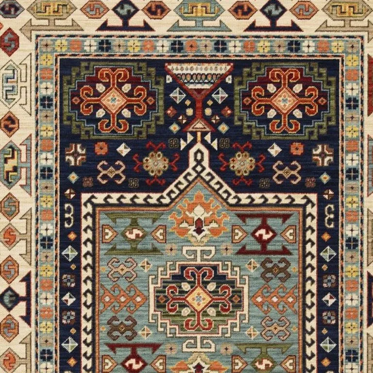 Blue Ivory Machine Woven Medallion Indoor Area Rug Photo 2